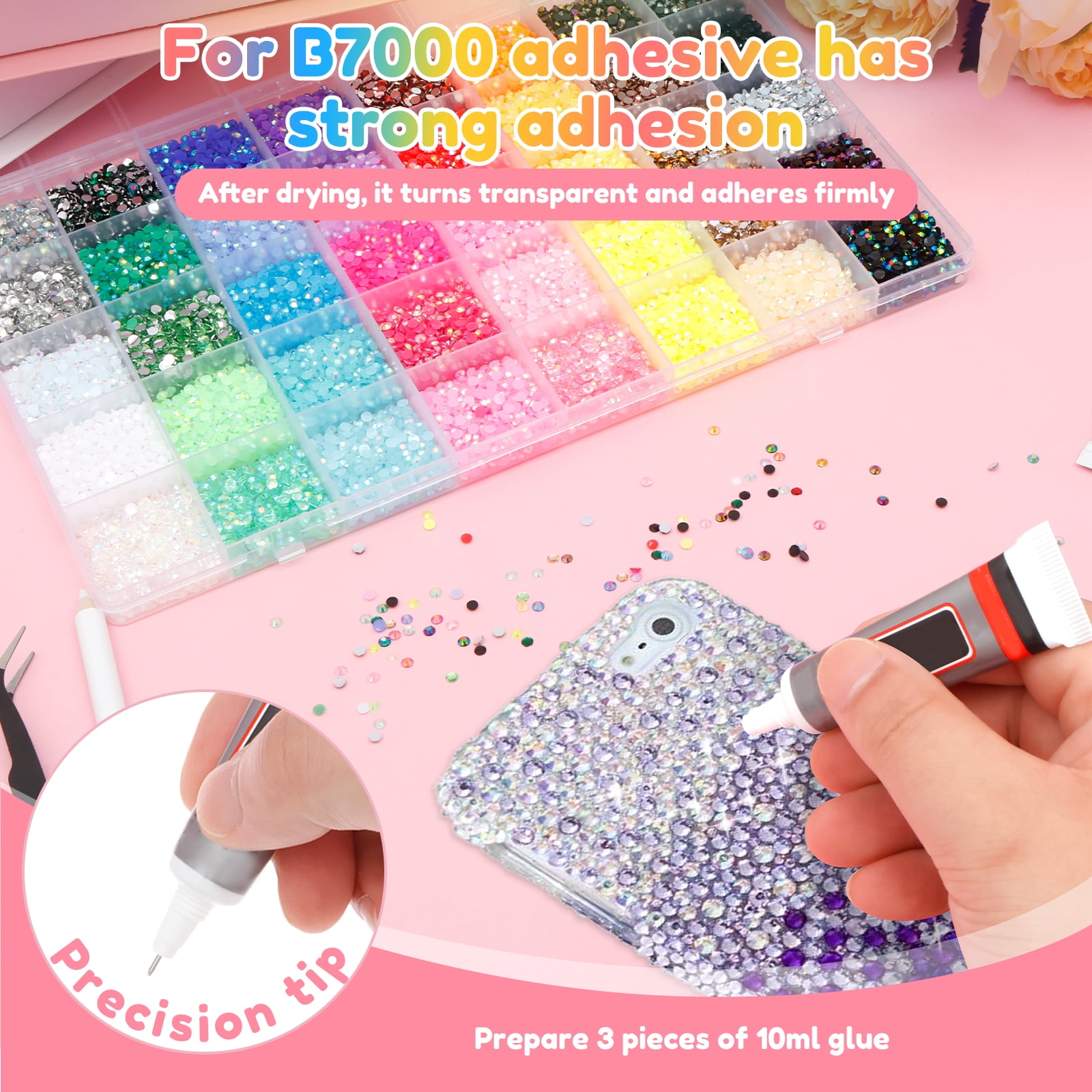 40 Colors Bedazzling Kit 3mm 32000 Jelly Rhinestone and 3600 White Half Round Pearl Bedazzle Kit for Decorating Shoe Clothes Nail Art