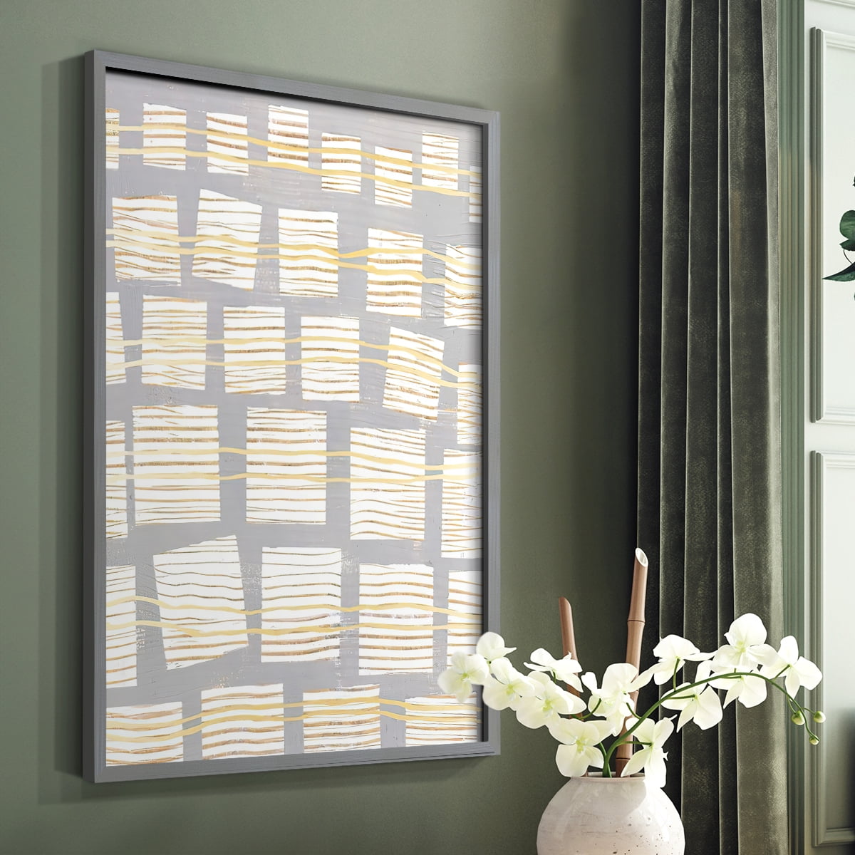 Networks I Framed Print in Gray Solid Wood Framed Print No Nail Hanging