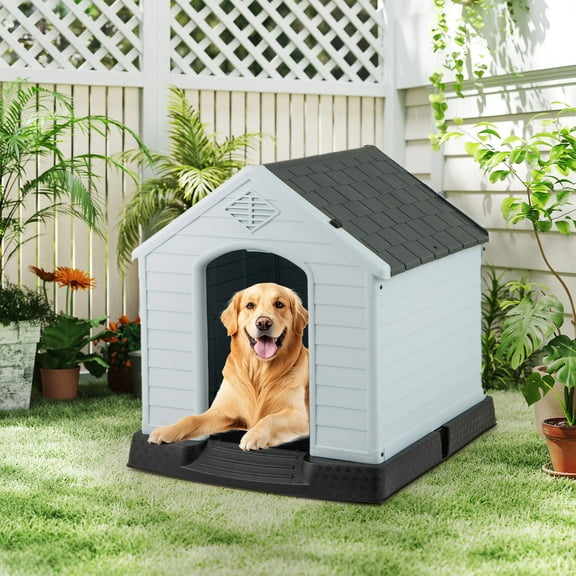 Gymax Dog House Pet Puppy Shelter Waterproof Indoor/Outdoor Ventilate Gray