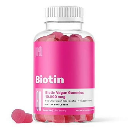 Biotin Gummies Highest Potency - 10,000mcg – Promotes Healthier Skin, Hair & Nails - Natural Strawberry Flavor – Non-GMO – Gluten-Free – Gelatin Free – Vegan Friendly - 60 Gummies