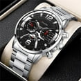 thumbnail image 4 of Fsqjgq Silver Quartz Watches for Men Stainless Steel Calendar Digital Analog Watch Waterproof Dress Wristwatch A, 4 of 8