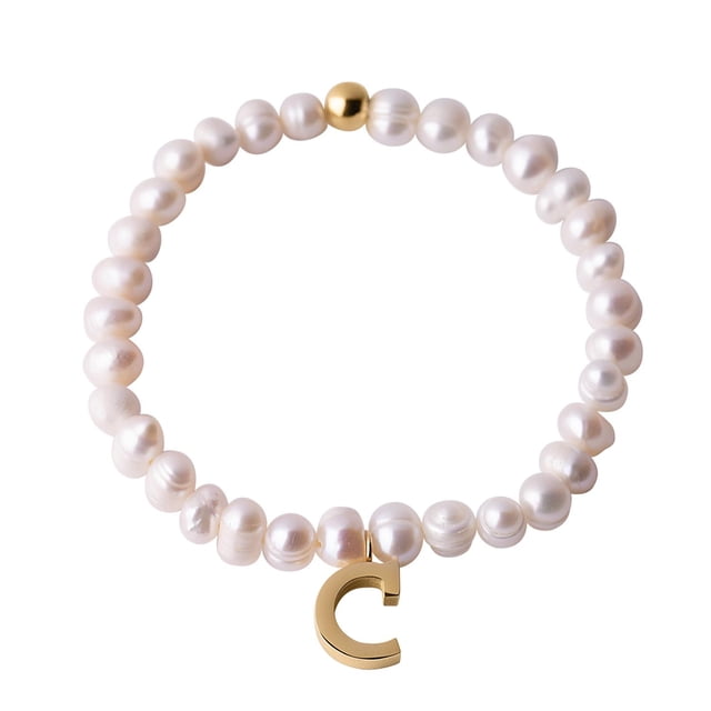 Pulseras Mujer de Perlas con Iniciales Oro 18k LuckyLy, Modelo Galia blanco UNITALLA