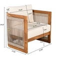 thumbnail image 4 of Premium Acacia Wood Outdoor Club Chair Beige+Natural Curved Tub Design Handwoven Rope Accents Water-Resistant Cushions All-Weather Slat Construction Patio Garden Chair Made in Viet Nam, 4 of 10