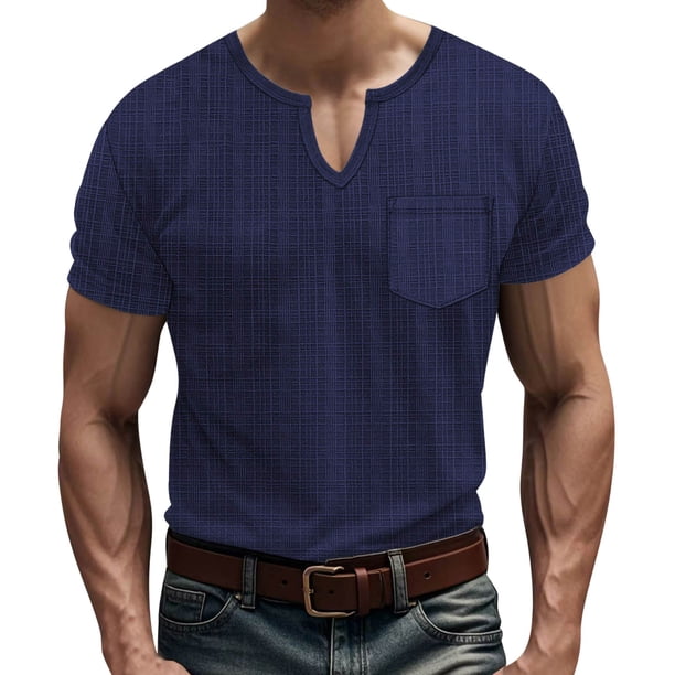 pstuiky Camisas casuales de manga corta para hombre, Camiseta de manga corta para hombre, informal, de color liso, de red, con cuello redondo, manga corta, ligera, de manga corta y cuello redondo. xl