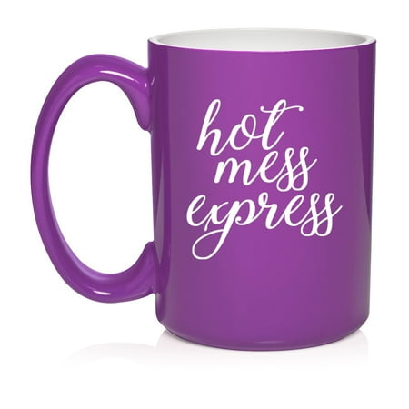 

Hot Mess Express Funny Ceramic Coffee Mug Tea Cup Gift for Her Him Friend Coworker Wife Husband (15oz Purple)