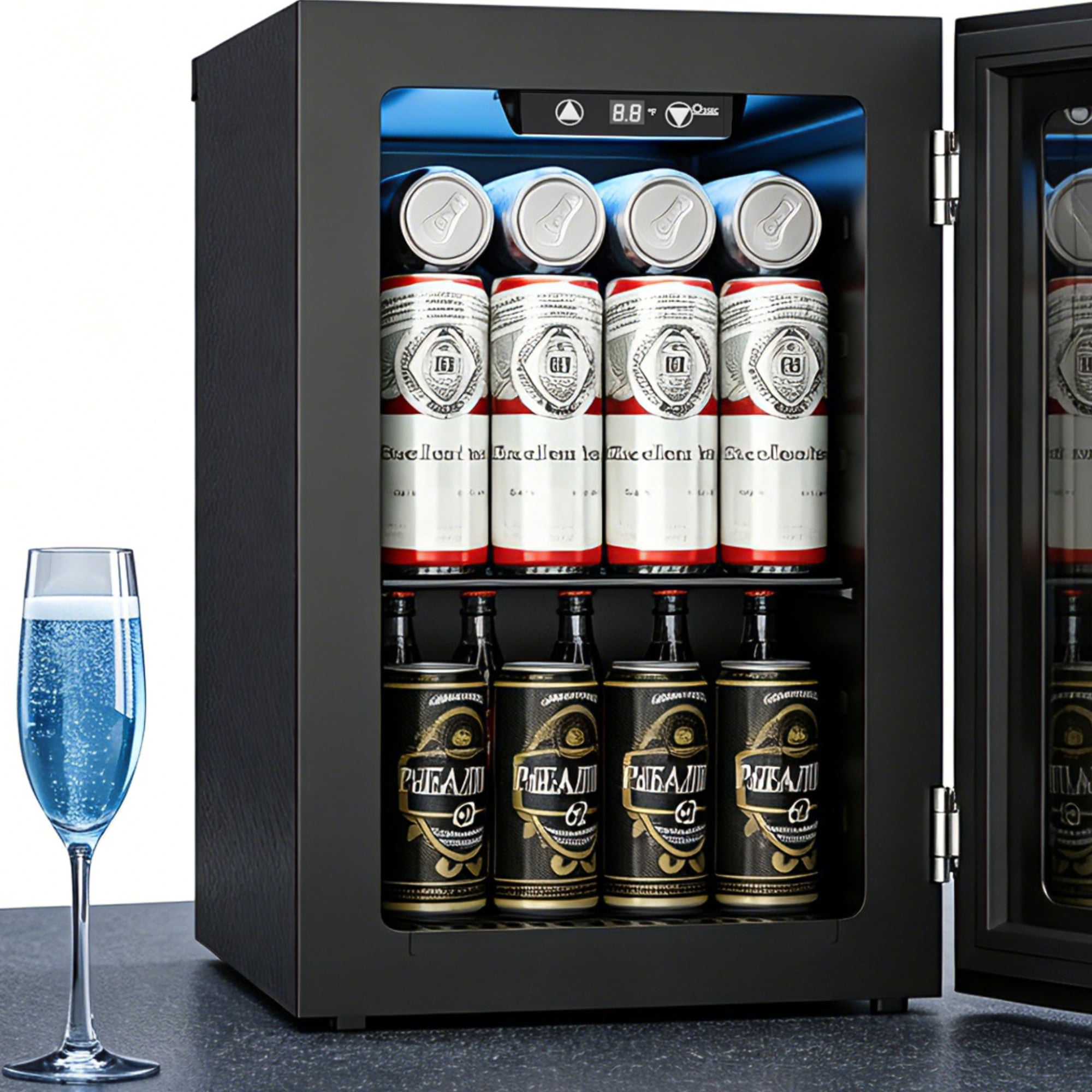 Nepsam 18L Mini Beverage Cooler, 25-Can Mini Fridge Glass Door Drink Fridge, Freestanding Small Wine & Soda Refrigerator with LED Light, Removable Wire Shelf for Office, Bedroom, Dorm, Bar