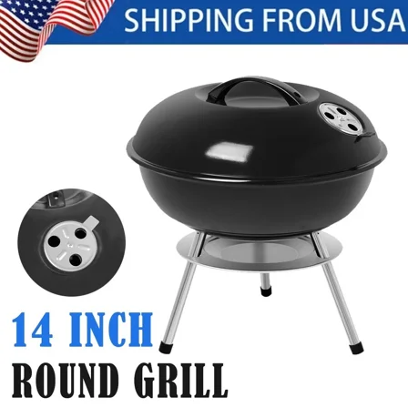 Waaoon-BBQ Charcoal Grill For Outdoor Cooking Barbecue Camping Party Stainless Steel 14 Inch Black