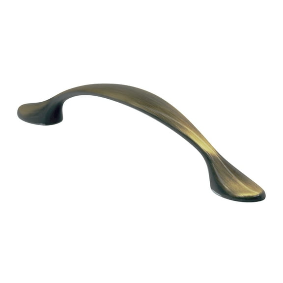 Flare Style 3-25/32" Hole Centers, Overall Length 4-31/32", Contemporary Rustic Brass Cabinet Hardware Pull/Handle