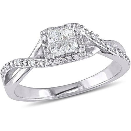 Miabella 1/4 Carat T.W. Princess- and Round-Cut Diamond Sterling Silver Infinity Halo Engagement Ring