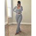 thumbnail image 5 of Women's 3 Piece Workout Outfit Cropped Jacket Tank Top Flare Pants Soft Stretch Tummy Control High Waist Athletic Loungewear Set for Gym Daily Streetwear Gray 2XL, 5 of 5