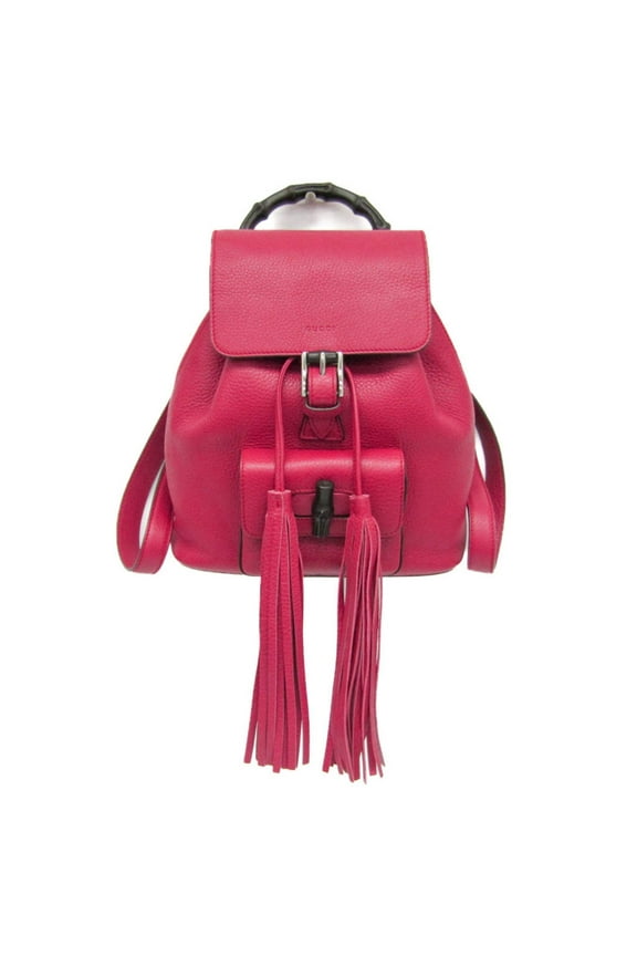 Pre-Owned Gucci Bamboo 387149 Women's Leather,Bamboo Backpack Pink Red (Good)