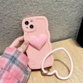 thumbnail image 2 of Pink Heart Phone Case Compatible with iPhone 11, Cute 3D Big Love Heart Phone Case, Curly Wave Shape Heart Phone Cover with Heart Bracelet for Women Girls, 2 of 12
