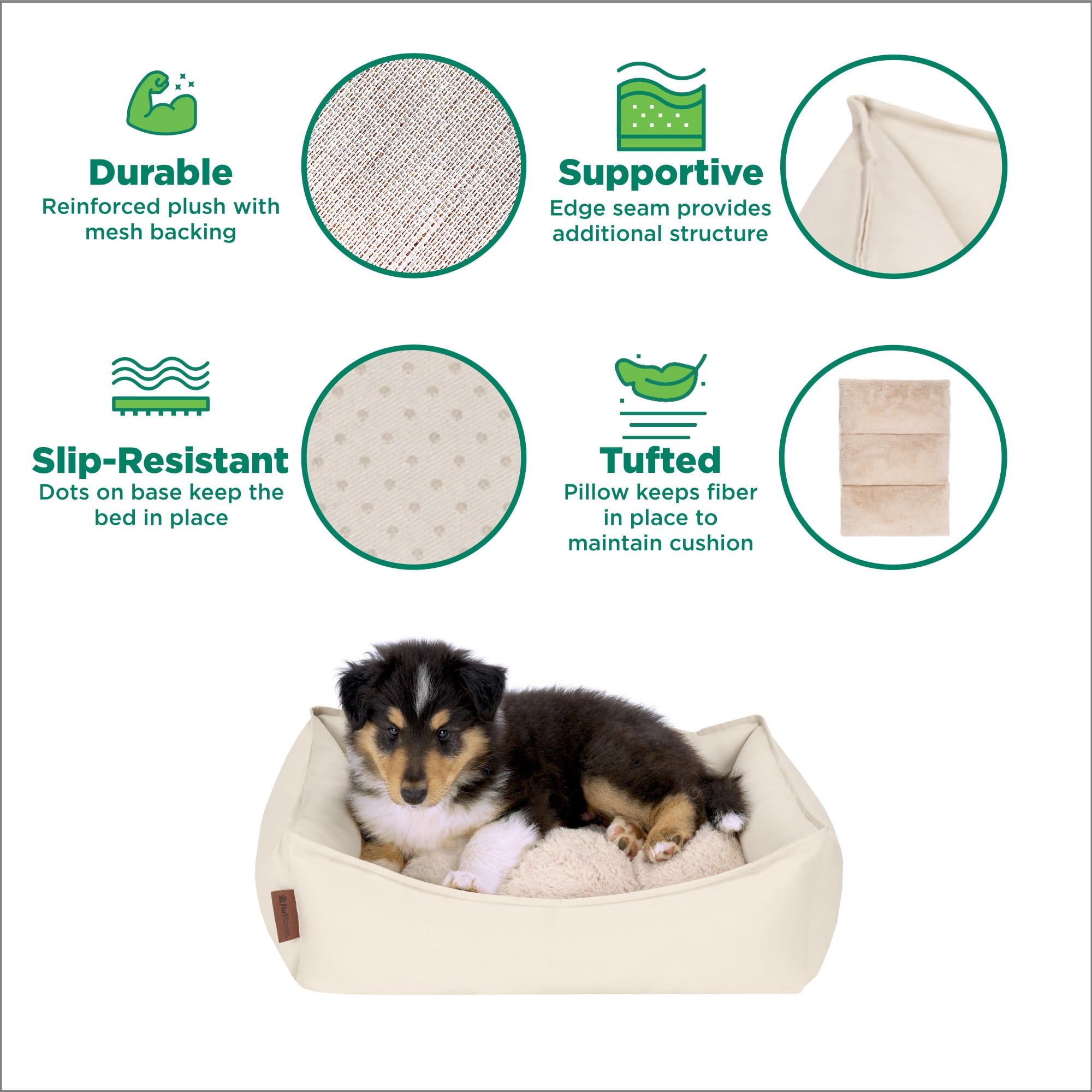 FurHaven Leather Look Cozy Couch Pet Bed for Dogs and Cats - Bone, Small