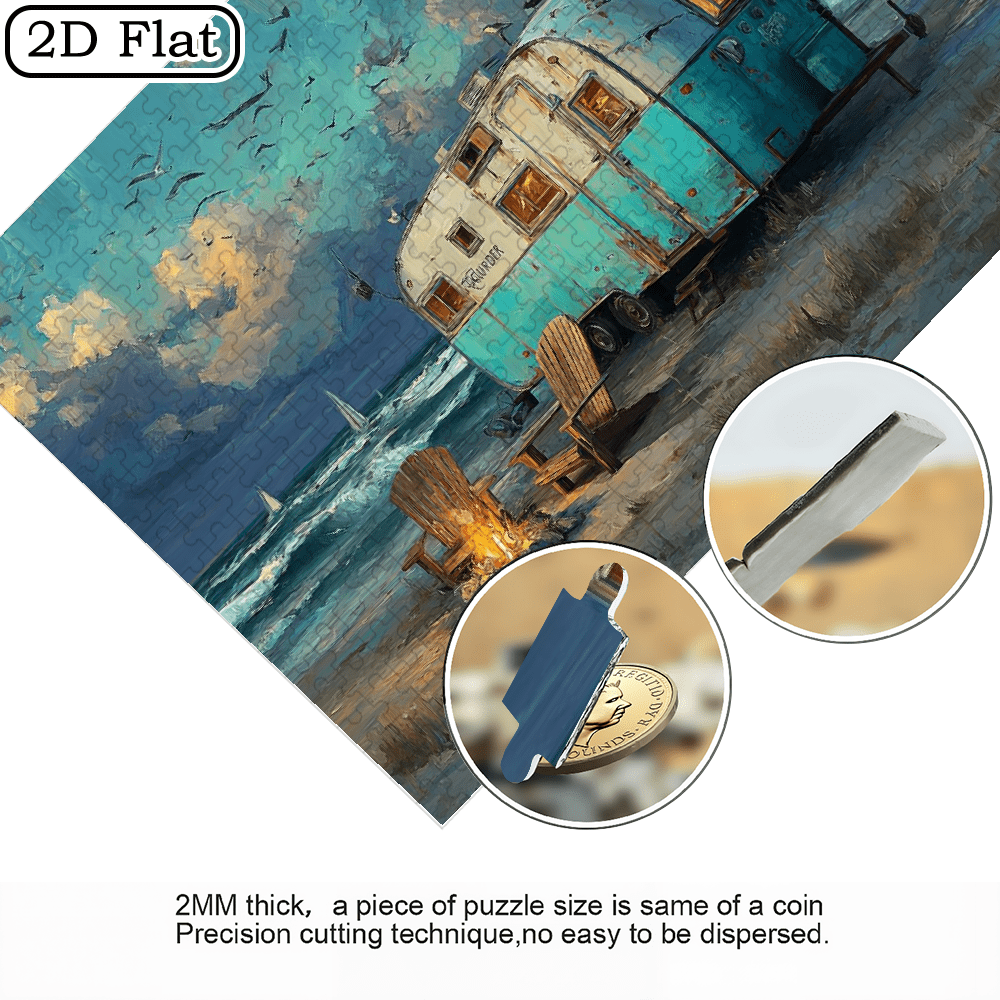 A Box of (1000pcs) Adult Puzzles, with Shoreside Summer Design, High Difficulty, Suitable for Adults, Family Entertainment. 29.4*19.6 in