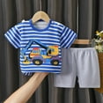 thumbnail image 4 of 2/4Pcs Baby Toddler Boys Summer Clothes Cotton Kids Short Sleeve Striped Engineering Vehicles Print T-Shirt Tops & Solid Shorts Infant Casual Outfits 3 Months-6T, 4 of 9