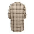 thumbnail image 5 of IROINNID Womens Plus Size Tops Home Loose V Neck Buttons Plaid Print Long Sleeve Pockets Mini Shirt Dress,Khaki, 5 of 6