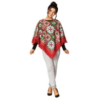 Rasta Imposta Red & Green Light-up Christmas Fringe Poncho Costume, Unisex, Adult One Size