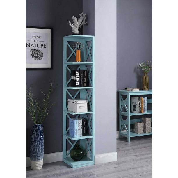 Convenience Concepts Oxford 5 Tier Corner Bookcase Sea Foam Blue