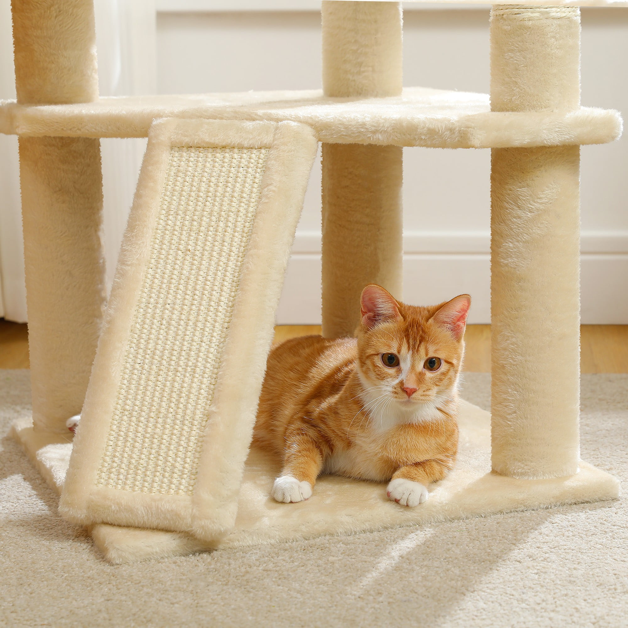 resenkos 51" Cat Tree Tower for Indoor Cats with Scratching Board, 2 Perches, Multi-Level Cat Condo Furniture for Small and Medium Kittens, Beige