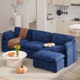 thumbnail image 5 of Noelse 110" L Shaped Modern Sofa Modular Sectional Cloud Couch with Movable Ottoman, 3-Seater Comfy Corduroy Deep Seat Sofa with 2 Pillows for Living Room, Bedroom and Apartment, Blue, 5 of 12