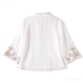 thumbnail image 3 of Kixjoy White Shirts for Women Cotton Linen Embroidered Crewneck Shirt 3/4 Sleeve Baggy Lounge Basic Blouse Cozy Trendy Vacation Tops, White XL, 3 of 4