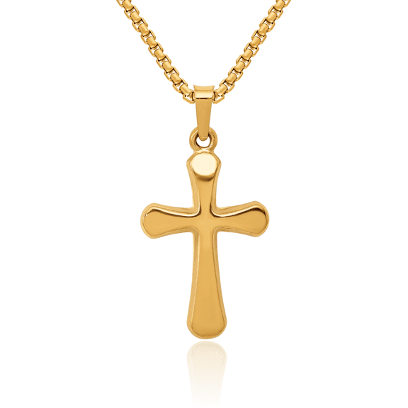 14K Solid Yellow Gold Round Latin Mexican Holy Cross Necklace Religious Chain Pendant Jesus Christ Charm