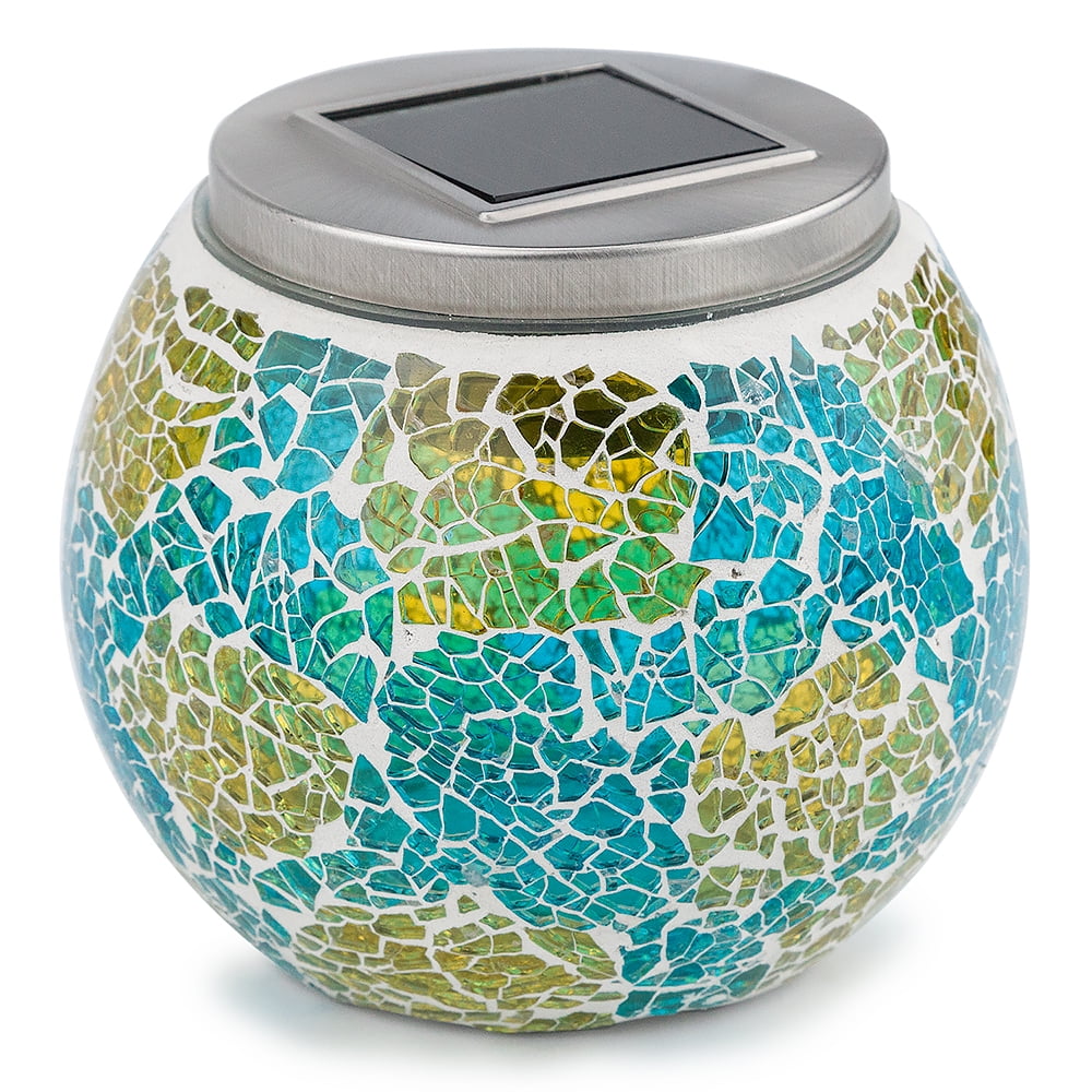 Fantado 4" Solar Powered Mosaic MultiColor Shattered Glass Tea LED