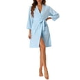 thumbnail image 1 of Bata de baño de waffle para mujer INSPIRE CHIC, suave de chenilla, kimono, spa y baño, longitud media, color azul cielo, 1 of 6