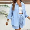 thumbnail image 6 of Hinvhai Women's Maternity Outfits Striped Button Down Shirt and Shorts Pregnancy Set Light Blue XL(XL), 6 of 8