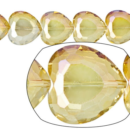 Large Faceted Flat Crystal Bead, Center-Drilled Flat Faceted Heart, Citrine Ab2x Coated, 22x23x10.5mm ()