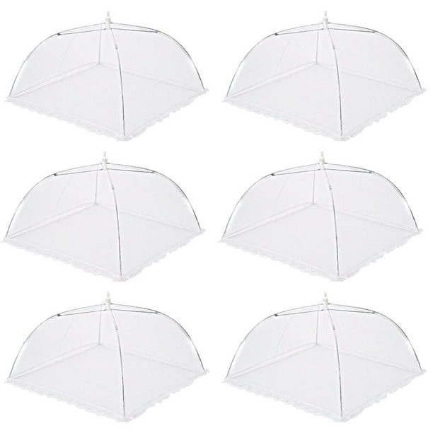 6 fundas plegables para paraguas, para comida, carpas, sombrillas, protectores de alimentos para el hogar, picnics y barbacoas (encaje blanco, 40,6 cm)