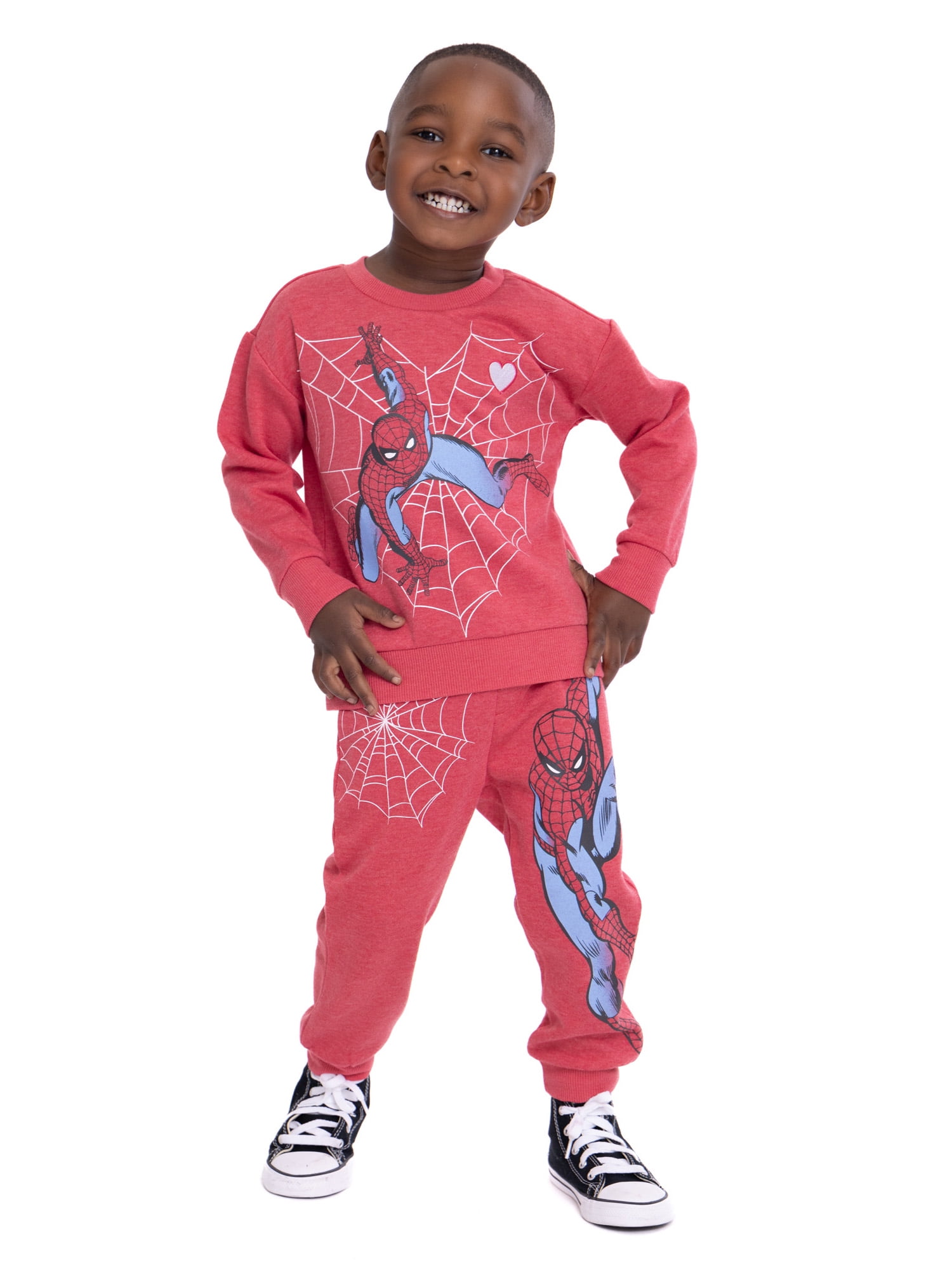 Toddler Boy Spiderman Valentine?s Day Crewneck Sweatshirt and Joggers Set, 2-Piece Set, Sizes 12M-5T