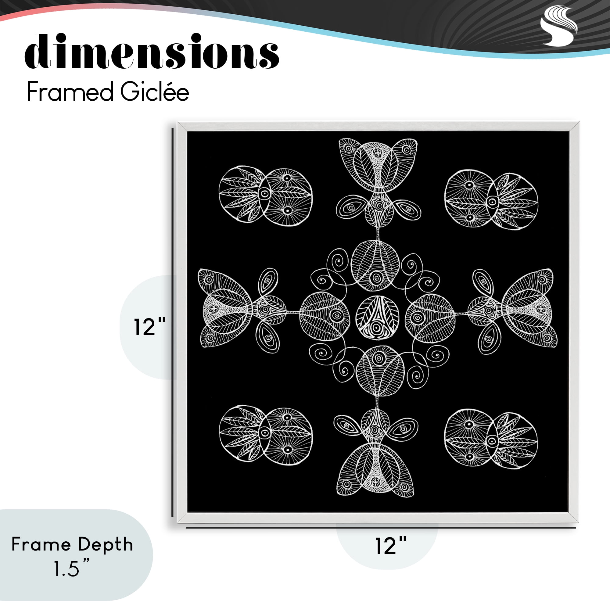 Stupell Industries Black & White Elemental Fractals White Framed Giclee Art, design by El Perkin