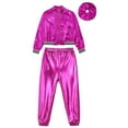thumbnail image 4 of Alvivi Kids Girls Jazz Hip Hop Street Dance Costume Shiny Leather Bomber Jacket with Pants Outfits Rose 14, 4 of 7