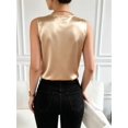 thumbnail image 6 of Women's Satin Contrast Lace V Neck Sleeveless Blouse Appliques Summer Tank Tops Champagne Color XXL, 6 of 7