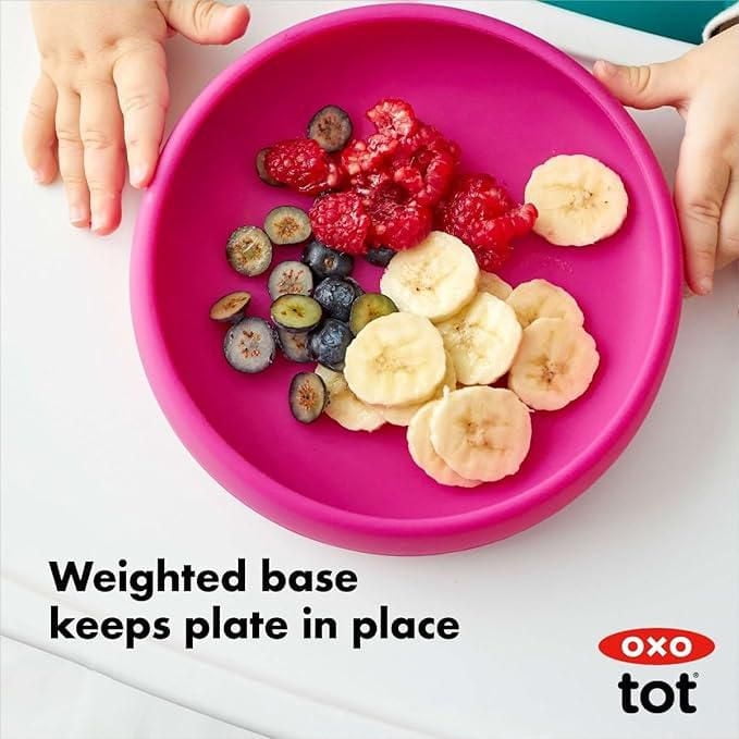 OXO Tot - Silicone Plate - Food-Safe Silicone - Flexible - Perfect for Toddlers Learning to Feed Themselves - BPA-free - Pink