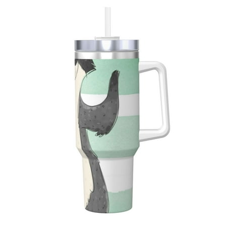 

Cauagu Cute Raccoon Print Stainless Steel Vacuum Insulated Tumbler 40oz Water Bottle with Handle & Flip Straw Reusable Travel Coffee Mug for Women & Men