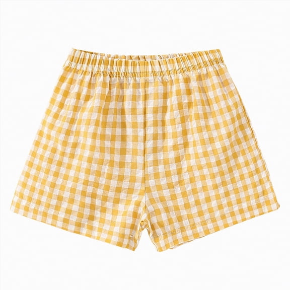 UngA Kids Toddler Boys Girls Gingham/Seersucker Shorts Elastic Waist Plaid Elastic Waist Shorts Pants Bottoms (Yellow,18-24 Months)