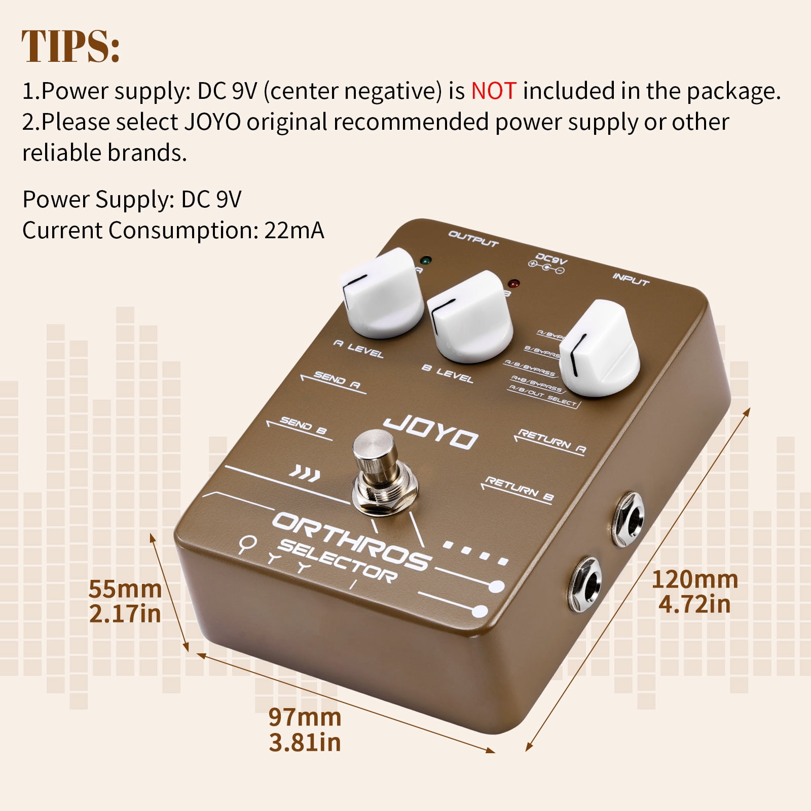 JOYO JF-24 Metal Alloy Line Selector Guitar Effect Pedal, 6 Mode Switch with 2 Independent Effect Loops for Electric Guitar & Bass
