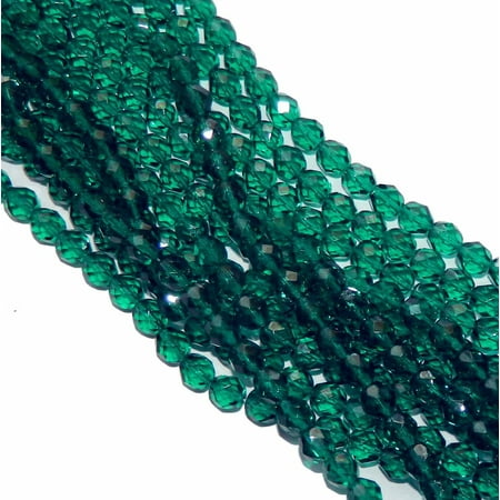 Firepolish Faceted Glass Beads - 48 Firepolish Faceted Czech Glass, Loose Beads, 4mm Emerald