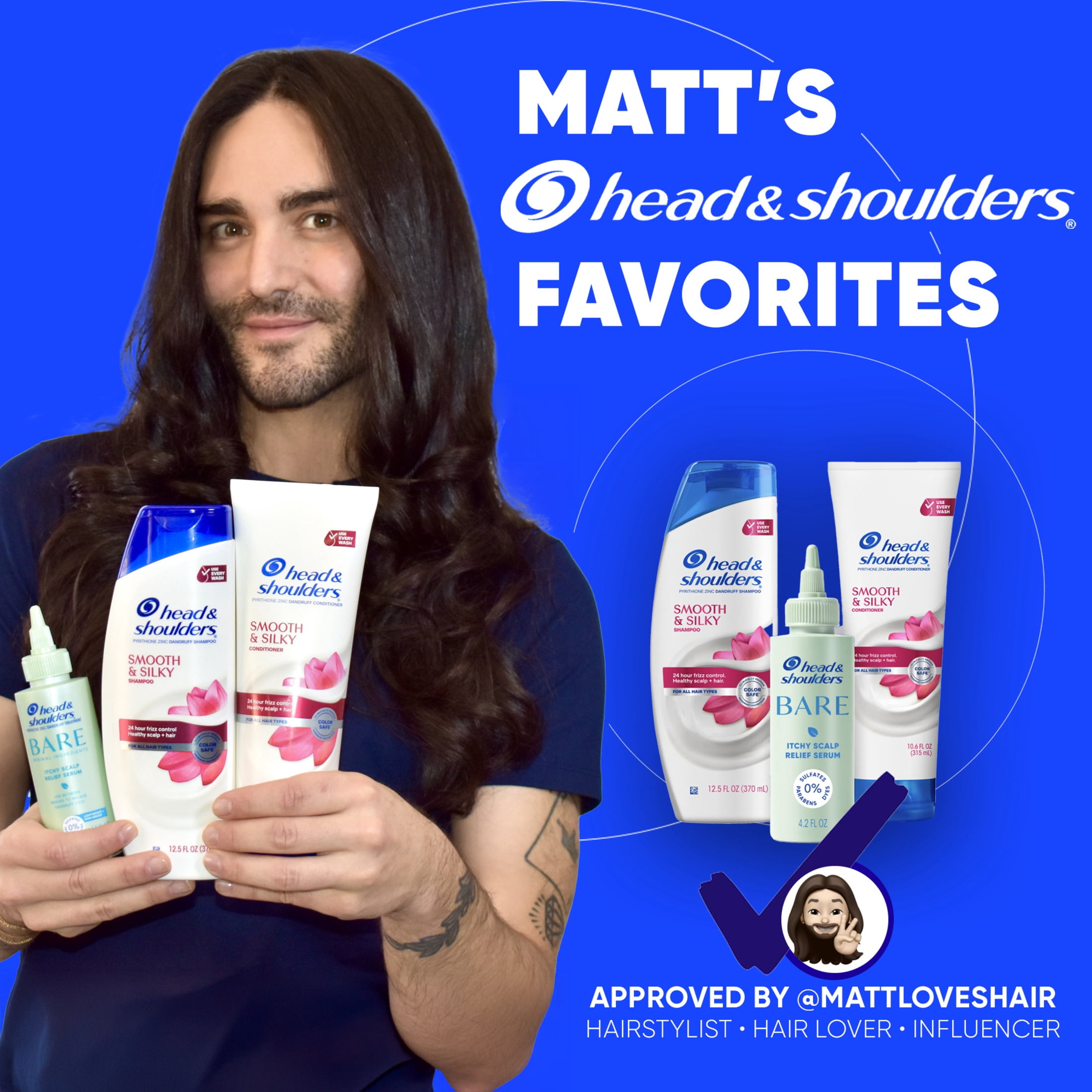 Head and Shoulders Smooth and Silky Dandruff Shampoo, Frizz Control, Fresh Floral Scent, Color Safe, 12.5 fl oz