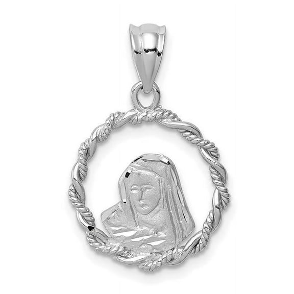 Finest Gold 14K White Gold Brushed & Polished Diamond-Cut Virgin Mary Pendant