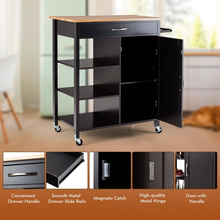 Finihen Rolling Cart, Kitchen Island Cart, Mobile Kitchen Island Cart with Rubber Wood Top, for Kitchen, Dining Room, Brown Finihen Rolling Cart, Kitchen Island Cart, Mobile Kitchen Island Cart with Rubber Wood Top, for Kitchen, Dining Room, Brown