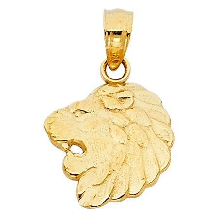 - Sideview Lion Head 14k Yellow Italian Solid Gold Small Charm 1/2 inch Zodiac Sign Pendant Fine Jewelry