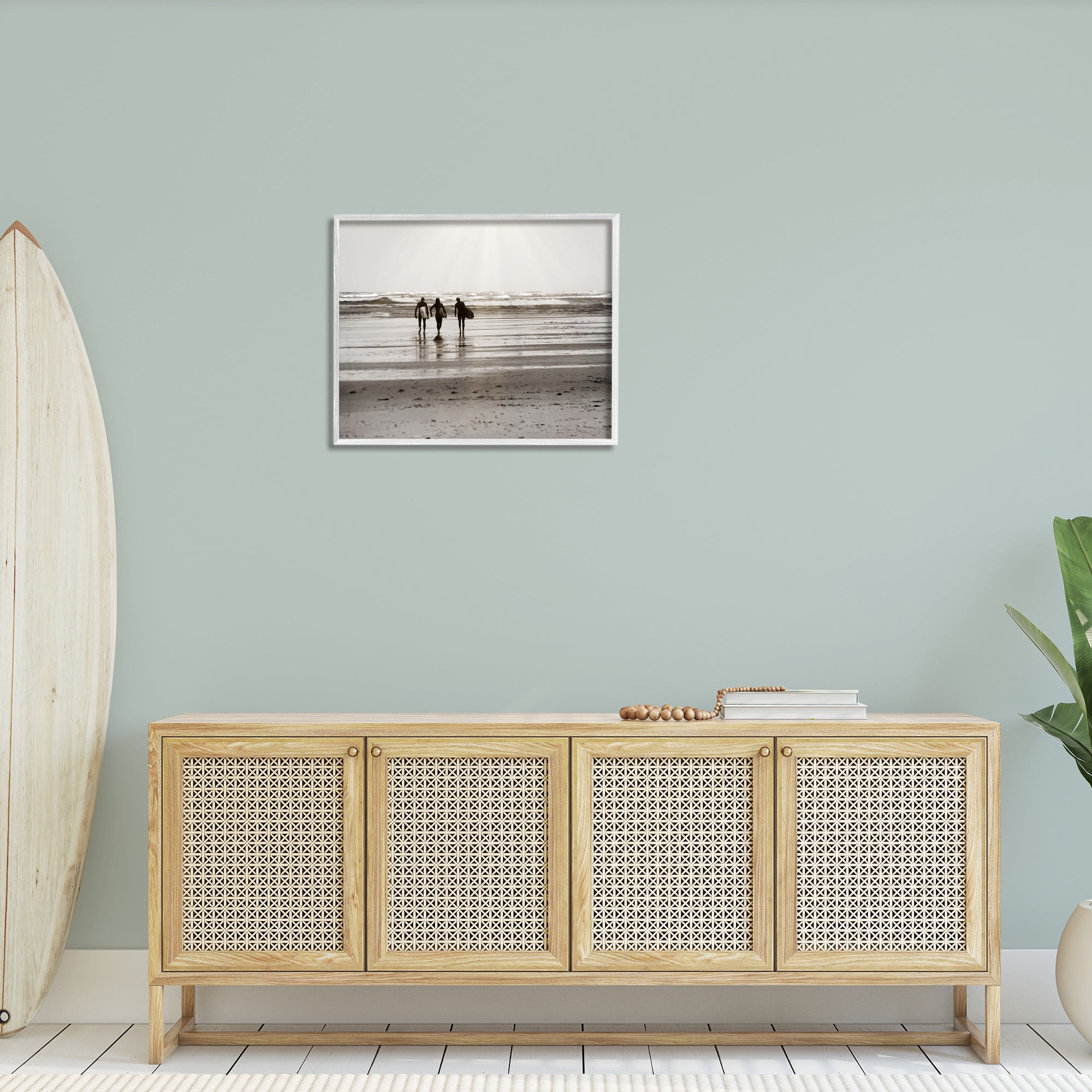 Stupell Industries Strolling Surfer Friends Landscape Photography White Framed Art Print Wall Art, 30 x 24