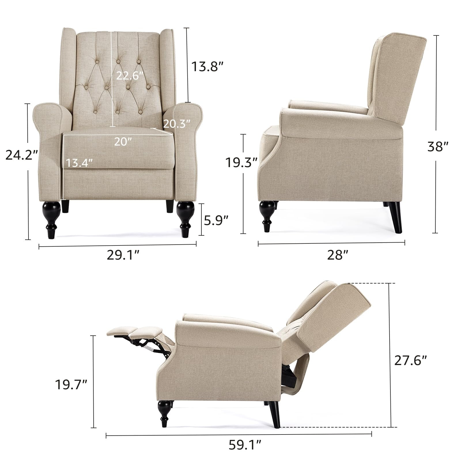 Merluxy Recliner Chair for Living Room,Classic Tufted,Widened Armrest and High Wingback,Fabric Beige