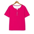 thumbnail image 5 of Pxiakgy Women’S Short Sleeve Henley T Shirts Women's Fashion Casual Solid Color Button Short Sleeve Top T Shirt Button Down Loose Fit Tops V Neck Ribbed Knit Shirts Hot Pink S, 5 of 7