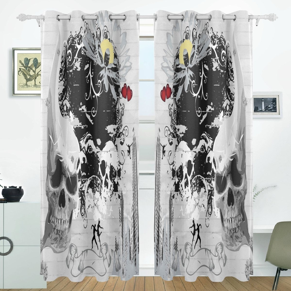 POPCreation Black And White Skull Window Curtain Blackout Curtains