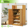 thumbnail image 2 of Magshion Bamboo 6 Tiers Shoes Rack with Door, 15 Pairs Organizer Cabinet, Brown, for Entryway, 2 of 11