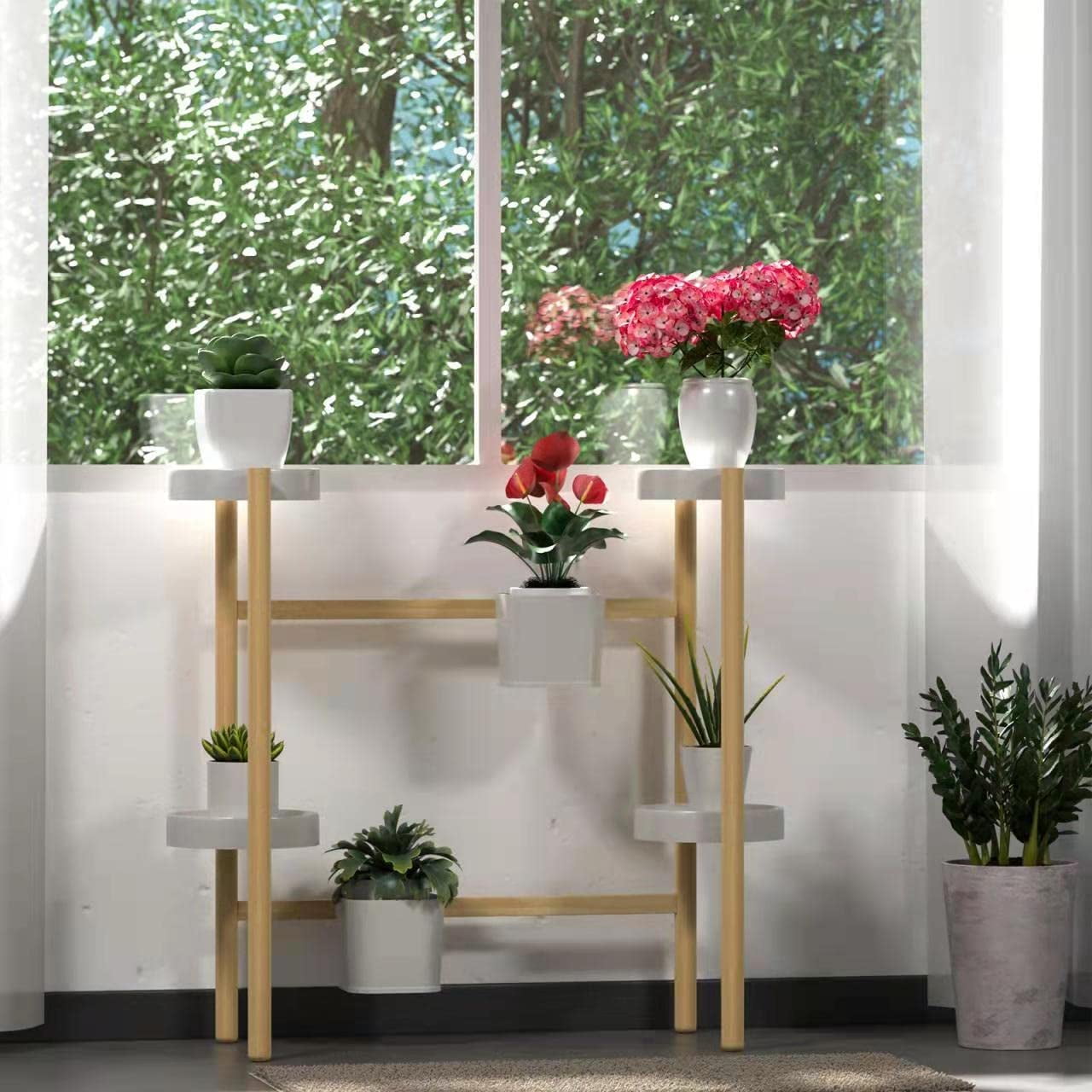 Kadyn Bamboo Plant Holder Indoor - Tall Corner Plant Stand - Flower and Plant Display Rack - Pot Holder Shelf - for Mini Gardens
